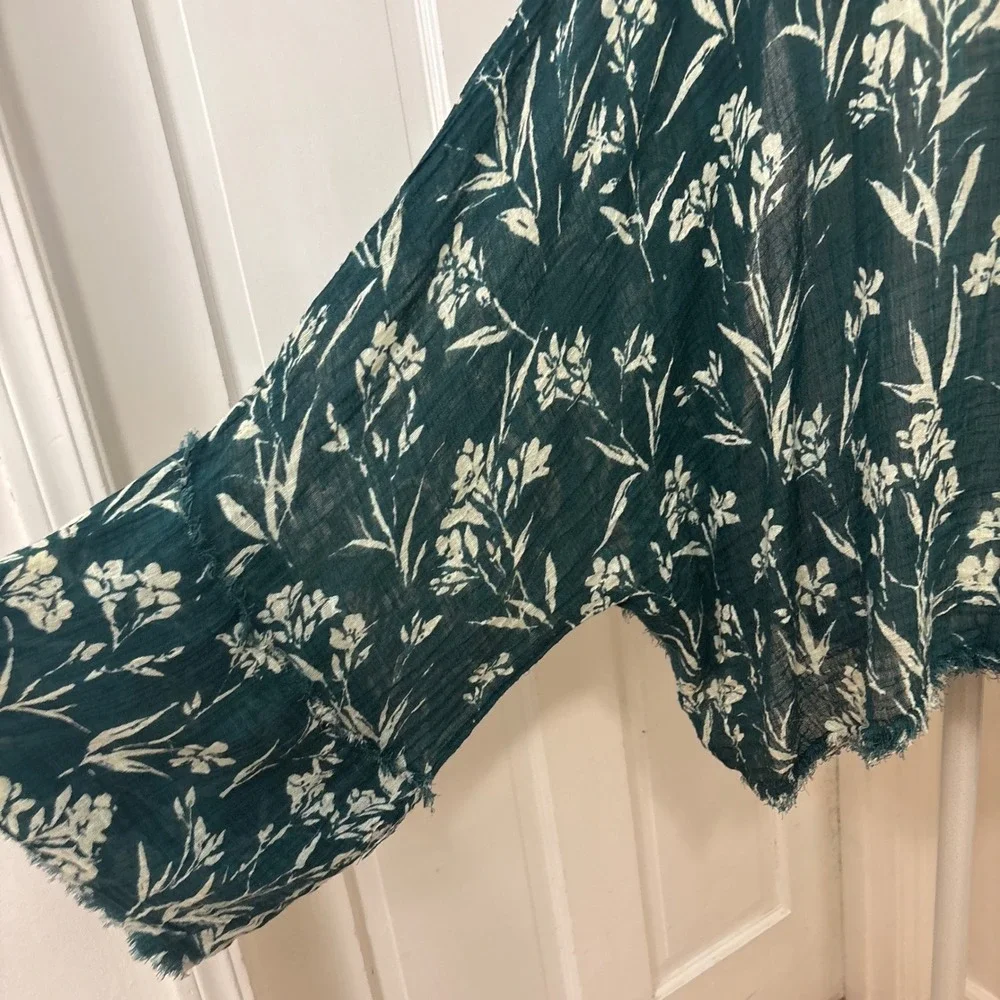 Free People FP One Kimono Cardigan XS/S Oversized Floral Gauze Boho Botanical